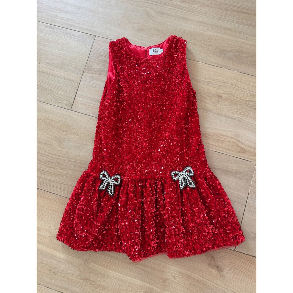 Lola + The Boys Girls Red Sequin Rhinestone Bow Drop Waist Party Dress Size 12